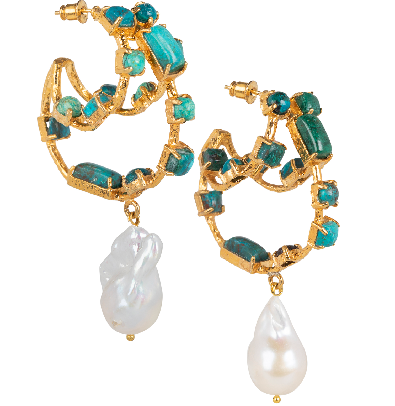 Turquoise and deals gold hoop earrings