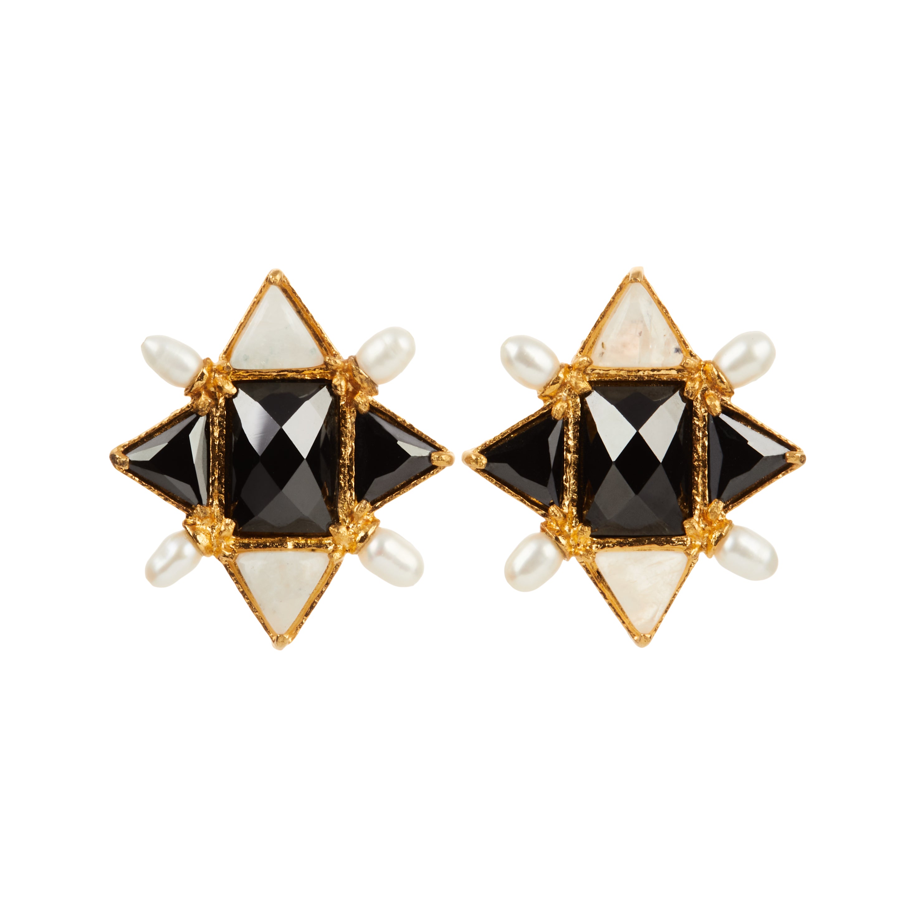 Christie Nicolaides Callista Earrings with black crystals, pearl 24k gold plated