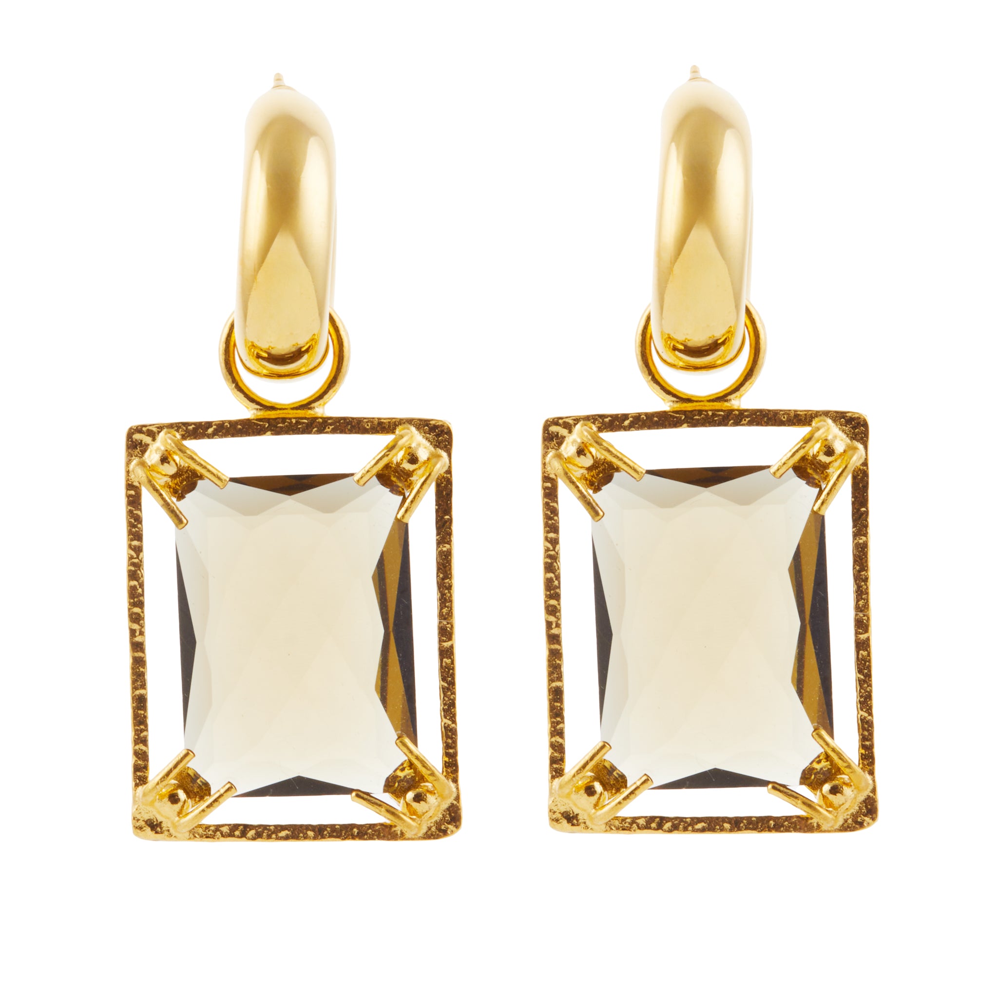 Christie Nicolaides Edith statement earring with brown crystals, 24k gold plated