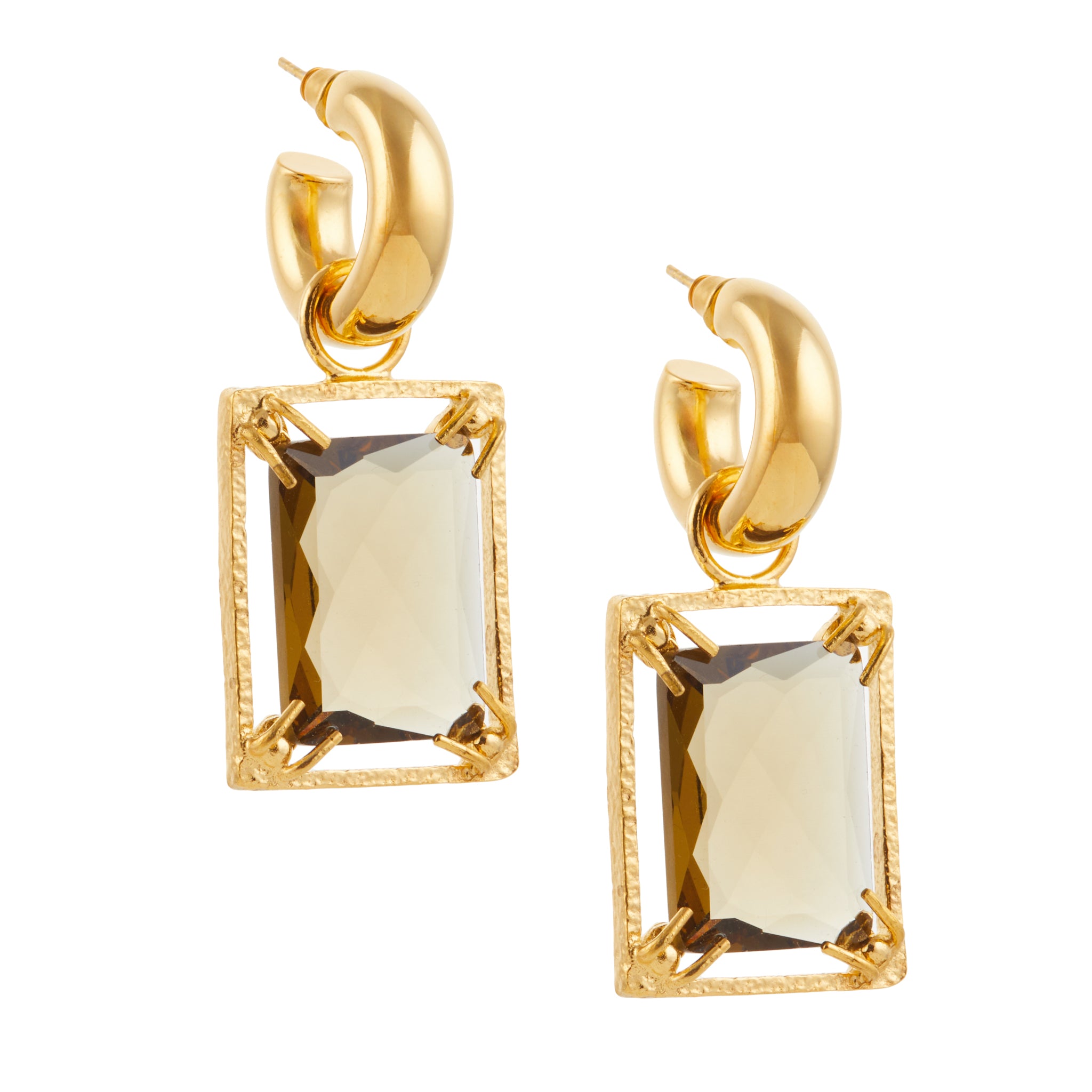 Christie Nicolaides Edith statement earring with brown crystals, 24k gold plated