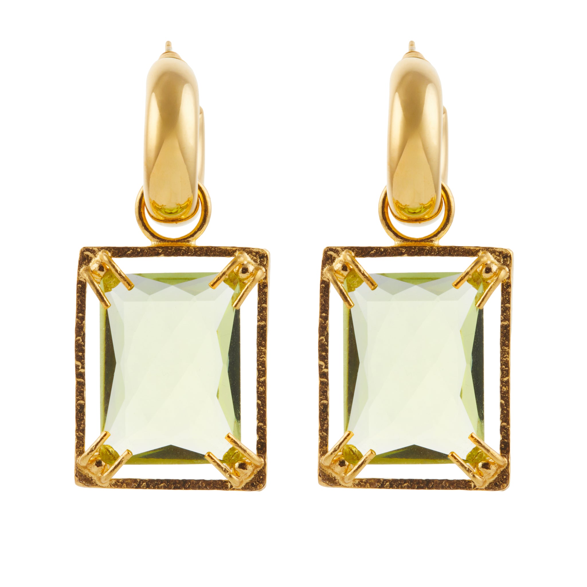 Christie Nicolaides Edith statement earring with pale green crystals, 24k gold plated