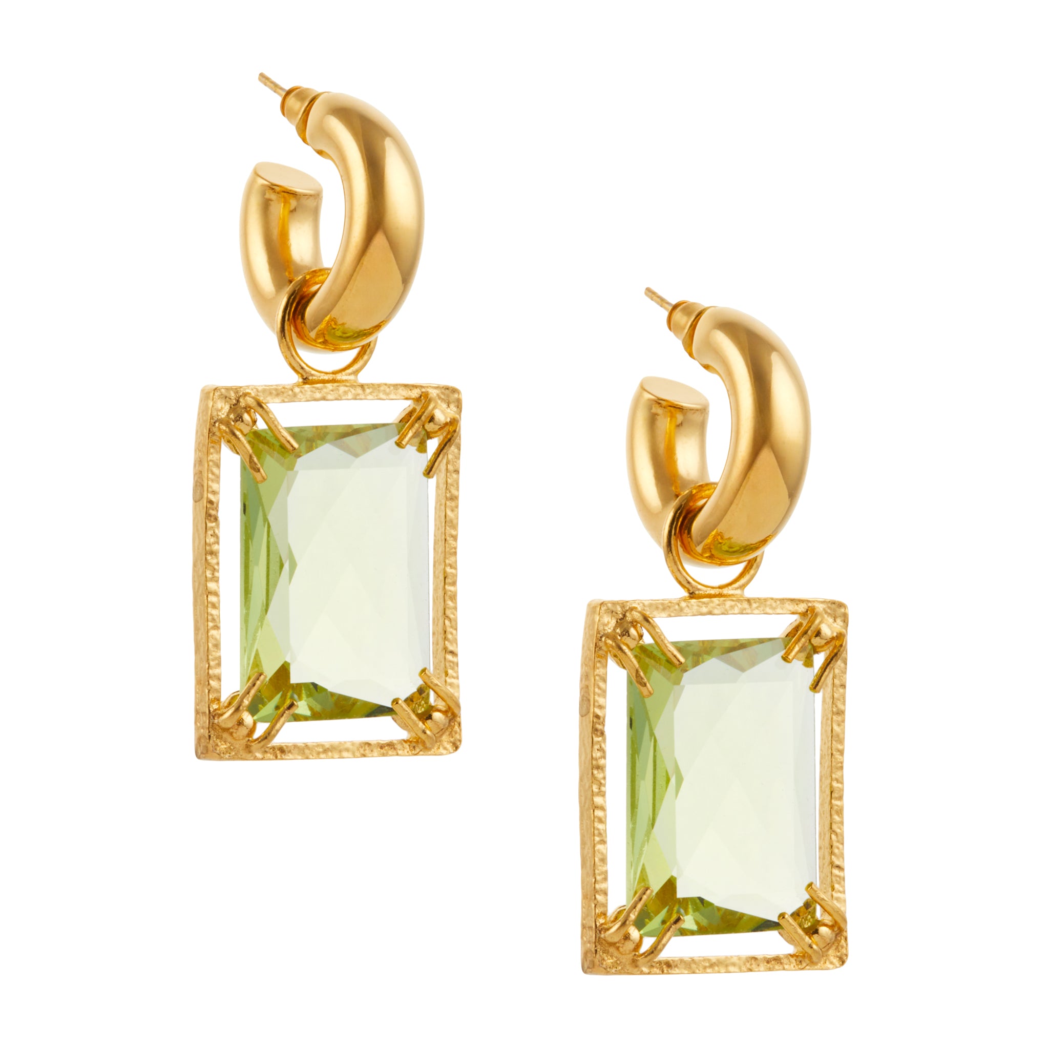 Christie Nicolaides Edith statement earring with pale green crystals, 24k gold plated