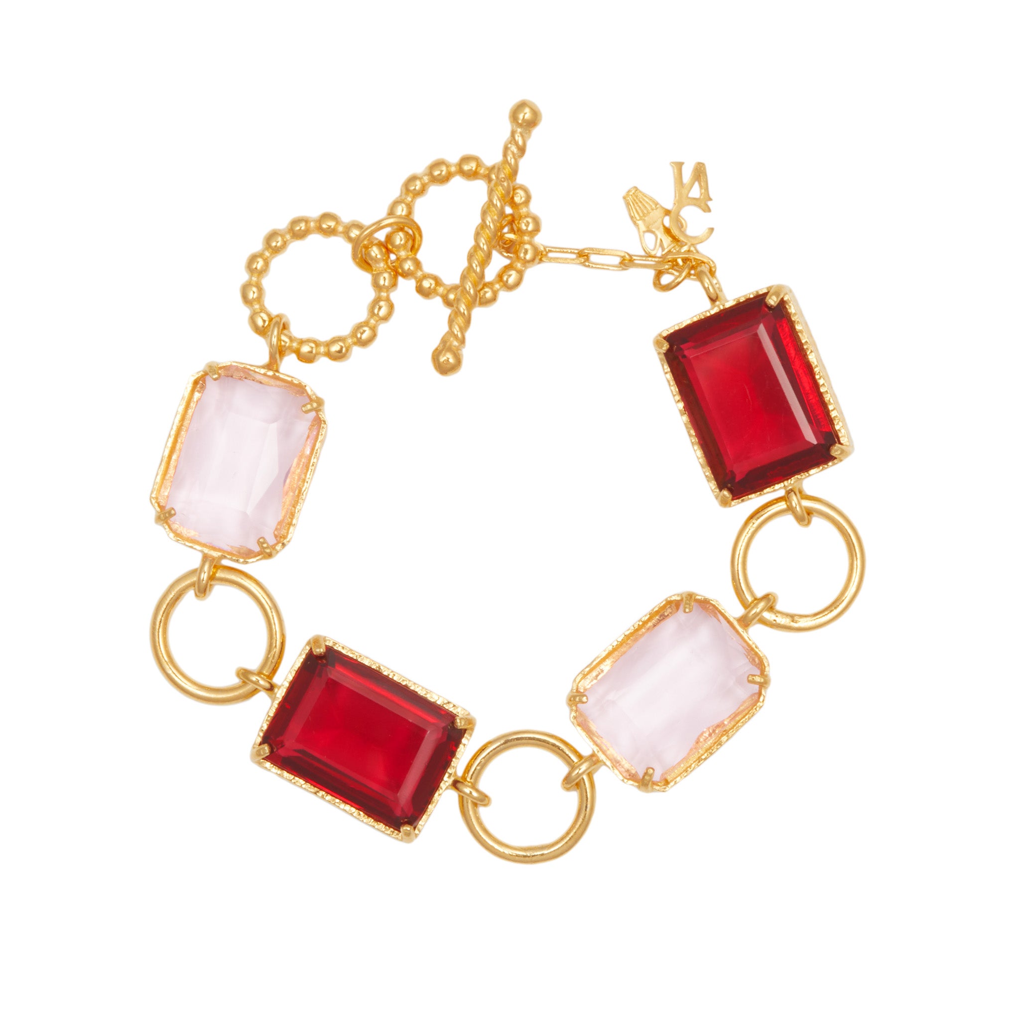 Christie Nicolaides Elara Bracelet with pink and hot pink crystals, 24k gold plated