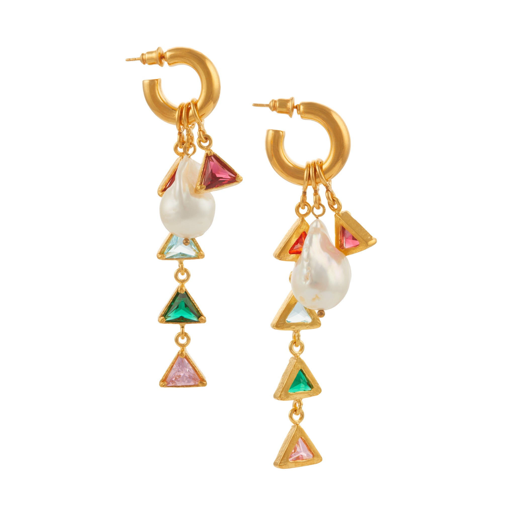 Christie Nicolaides Nicoleta Earrings with interchangeable multicoloured crystal, moonstone, pearl charms, 24k gold plated