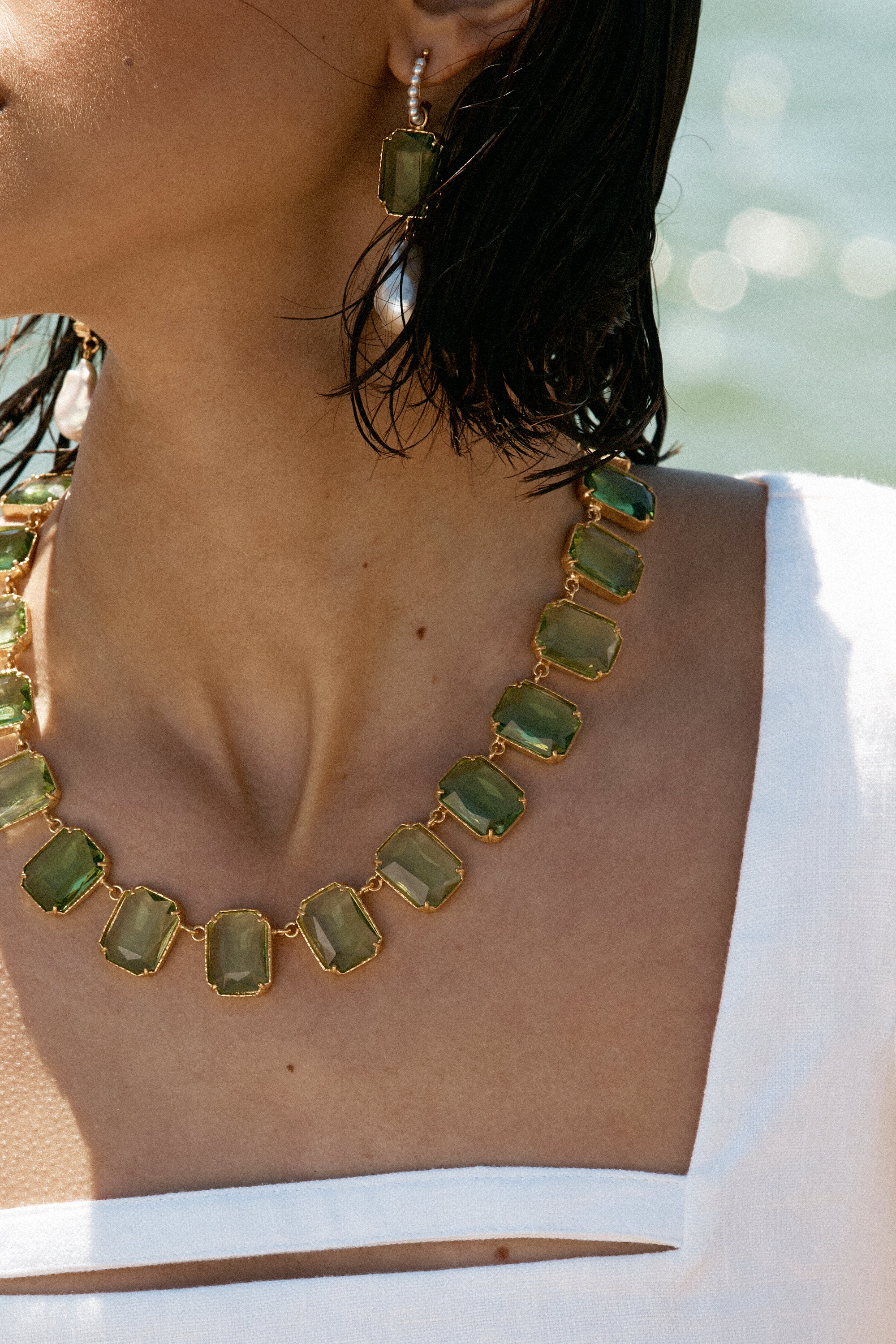 Green deals gold necklace