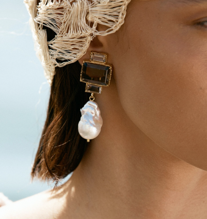 KERINE Brown Gold ethnic dangling earrings golden steel and chocolate and  beige jasper stone