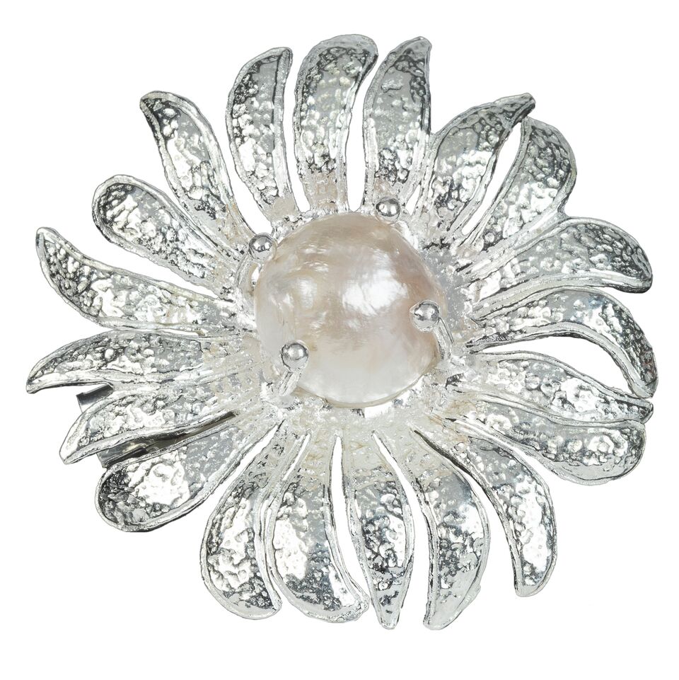 Luxury Designer Fiorella Silver Pearl Hair Clip by Christie Nicolaides